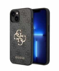 Alternative view of Oryginalne Etui GUESS skórzane do Apple iPhone 15 Kolor Szary - Złoty