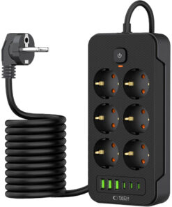 Tech-Protect PC 6x6 Power Strip 3 USB 3USB-C 6 Socket 2m czarny